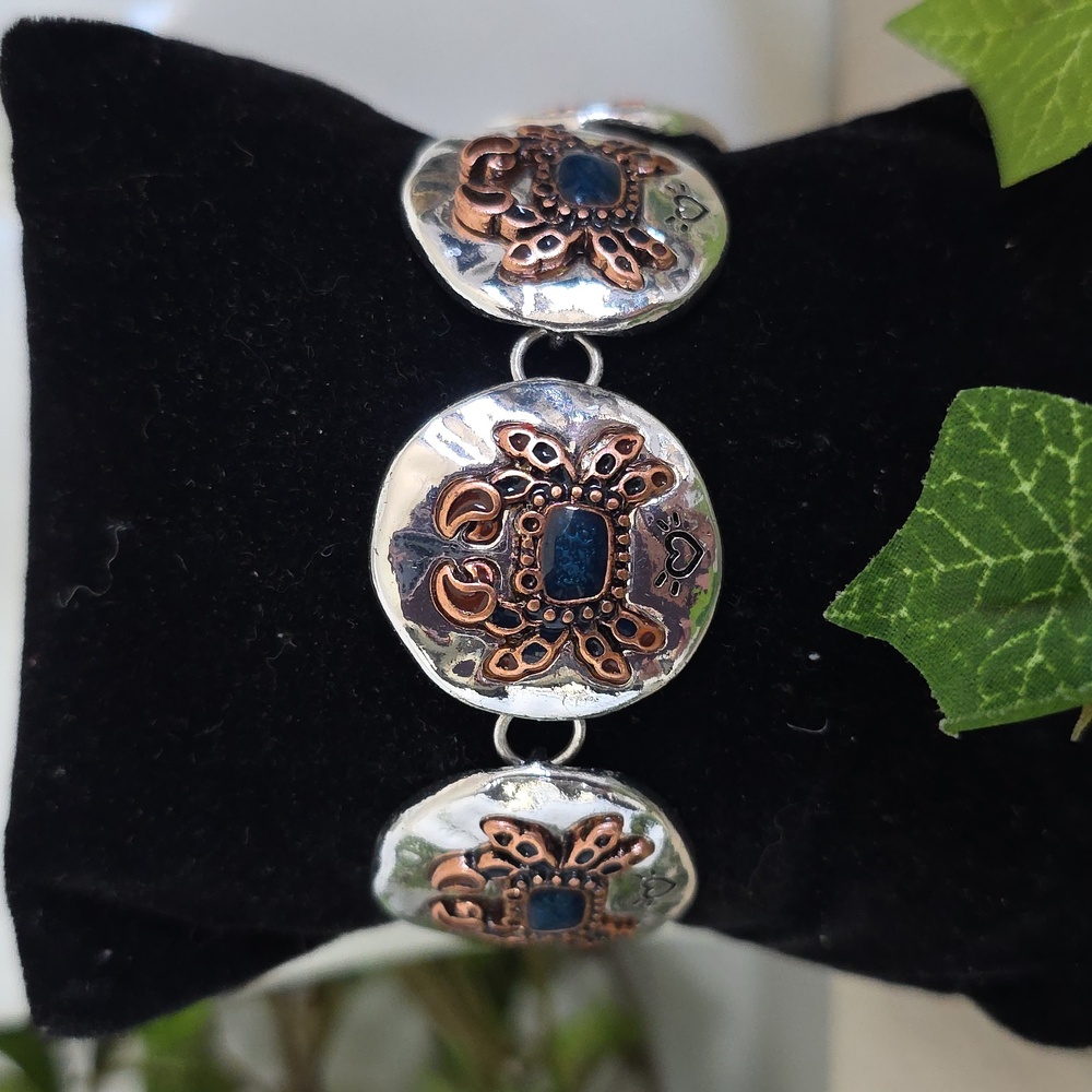 Coastal Crab Charm Link Bracelet - Silver & Copper